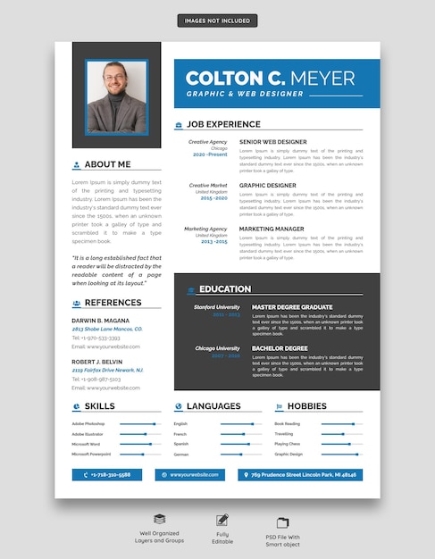 Free PSD clean and modern resume portfolio or cv template