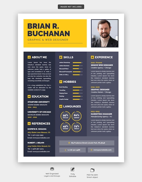 Free PSD clean and modern resume portfolio or cv template