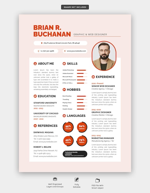 Free PSD clean and modern resume portfolio or cv template