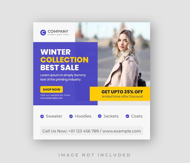 Clean winter sale instagram post design or web banner template