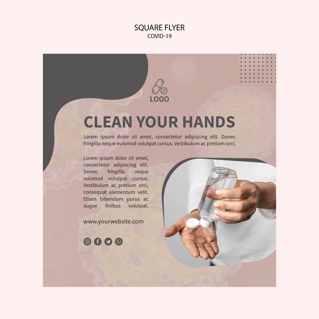 Clean your hands coronavirus square flyer