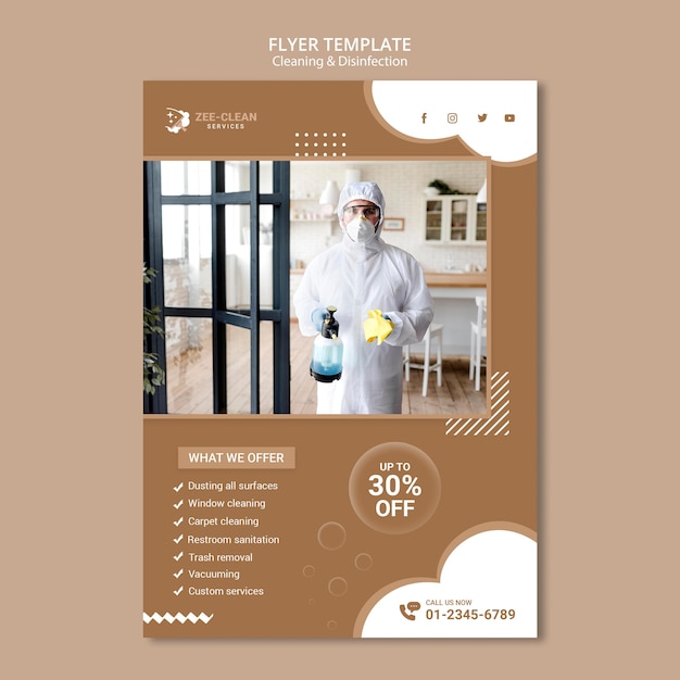 Free PSD cleaning and disinfection service flyer template