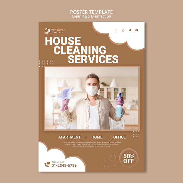 Free PSD cleaning and disinfection template poster