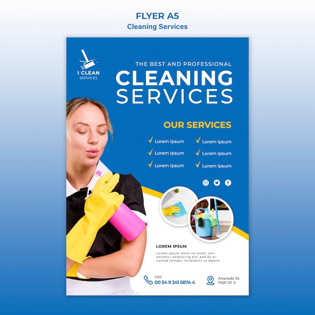 Free PSD cleaning service concept flyer template