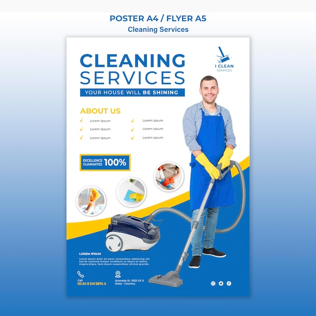 Free PSD cleaning service concept flyer template