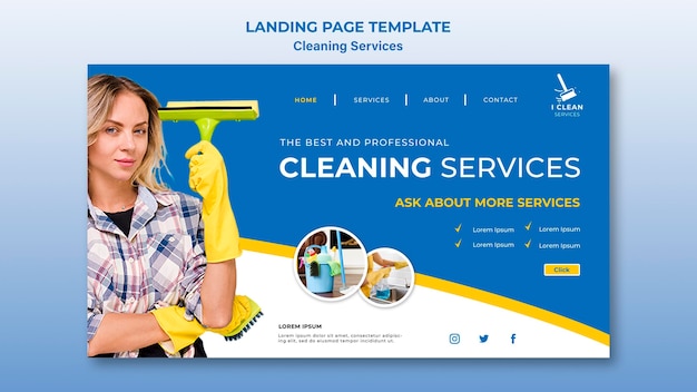 Free PSD cleaning service concept landing page template