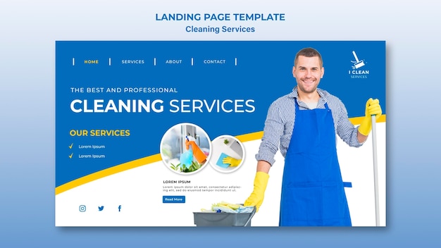 PSD gratuito modello della pagina di destinazione del concetto di servizio di pulizia