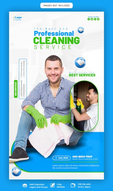 Free PSD cleaning service facebook and instagram story post or banner template