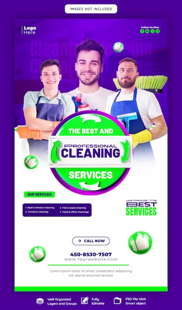 Free PSD cleaning service facebook and instagram story post or banner template