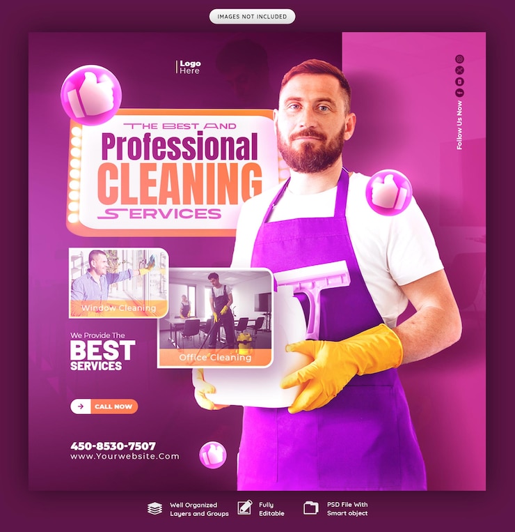 Free PSD cleaning service social media banner or instagram post template
