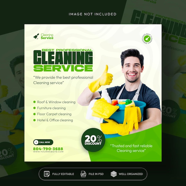 Cleaning service square flyer social media post or instagram banner template