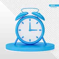 Free PSD clock blue cartoon 3d render on transparent background