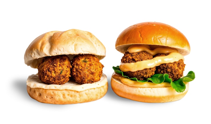Free PSD close up on appetizing meatball sandwich