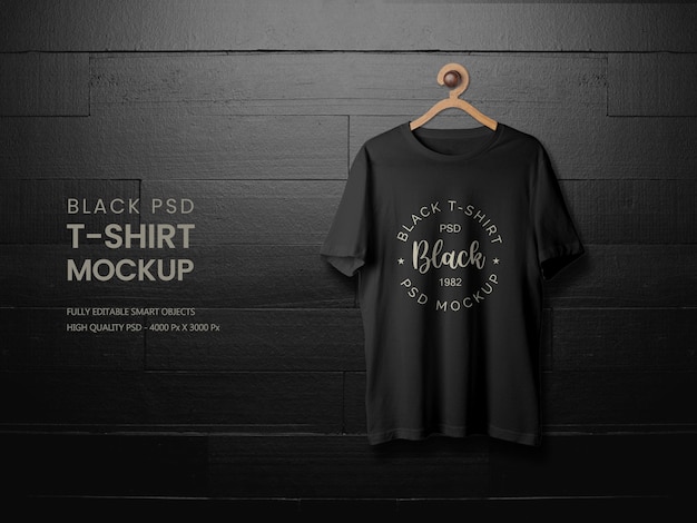 Close up on black short sleeve t shirt mockup