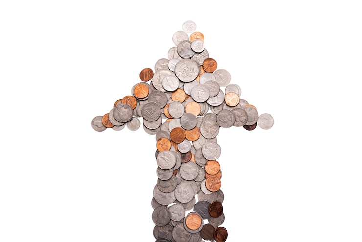 Free PSD close up on coin arrow isolated