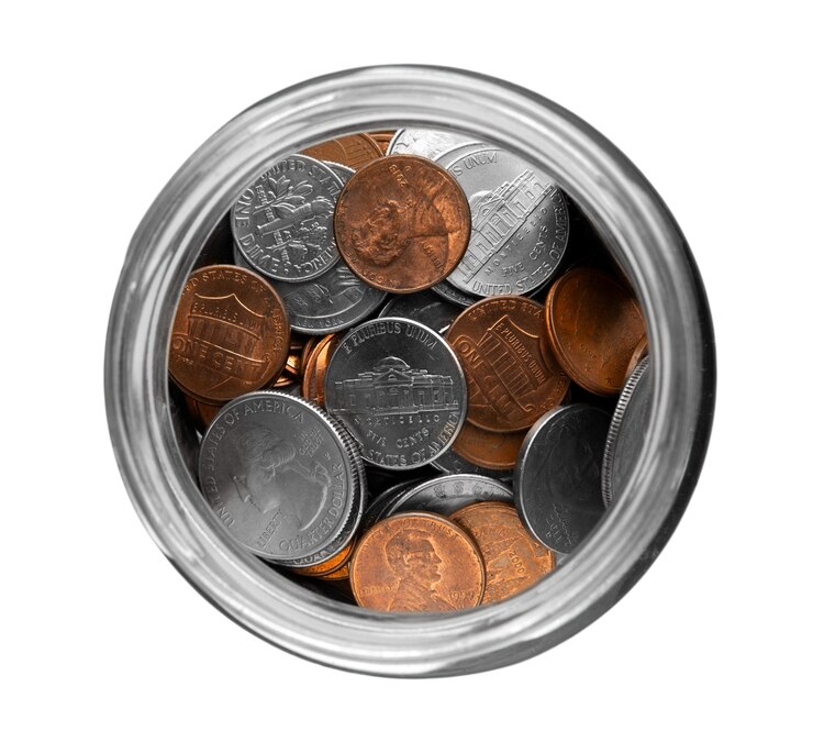 Free PSD close up on coins isolated