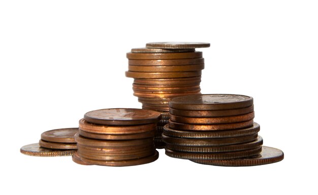 close up on coins isolated
