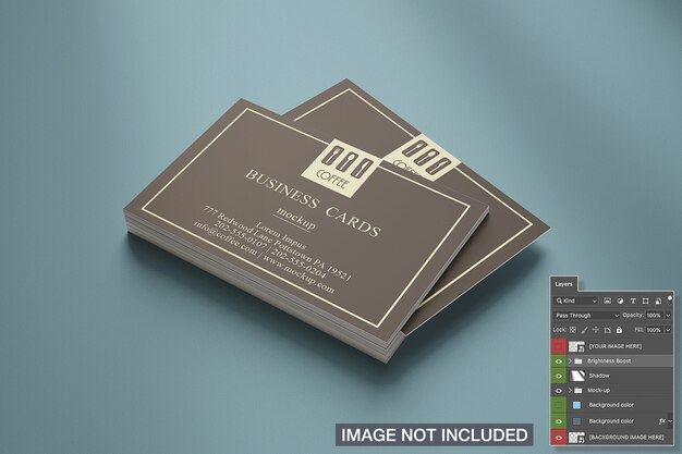 Close-up of horizontal business card stack mockup