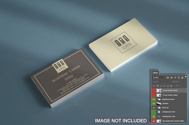 Close-up of horizontal business card stacks mockup