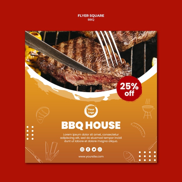 close-up meet and cutlery square flyer template