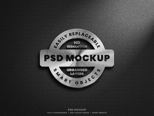 Premium Psd Close Up On Metallic Steel Silver Logo Mockup