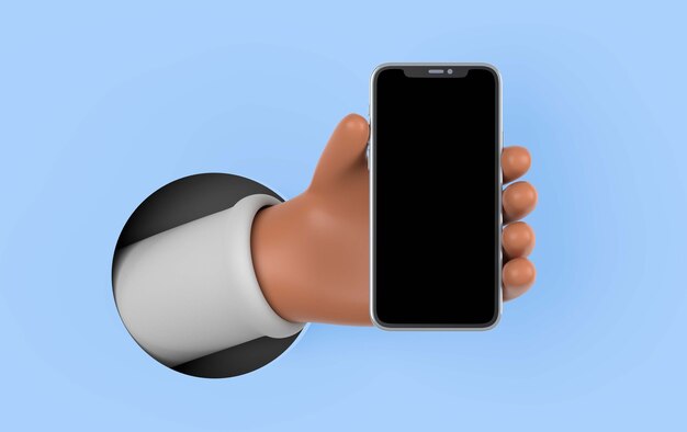 Close up plastic hand holding smartphone