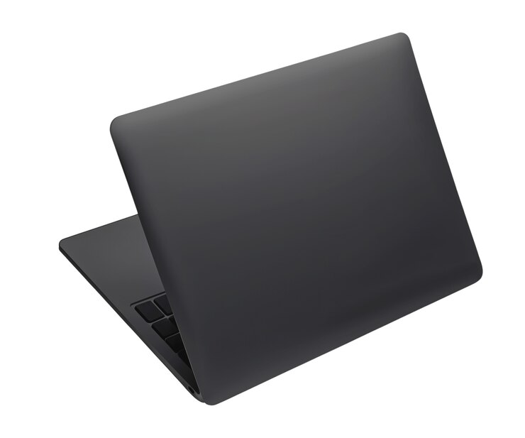 Free PSD close up on silver laptop isolated