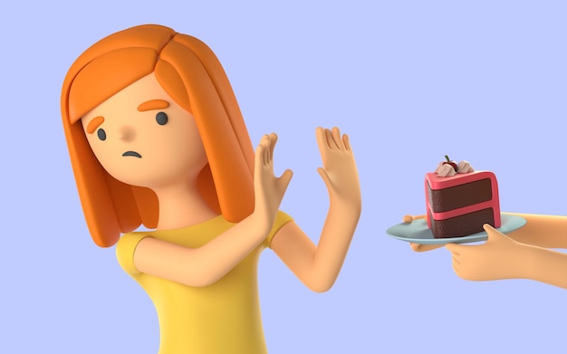 Close up on woman refusing dessert