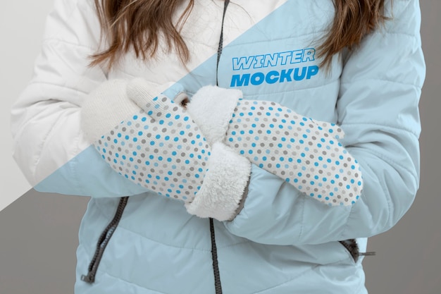 Close up woman wearing gloves and jacket