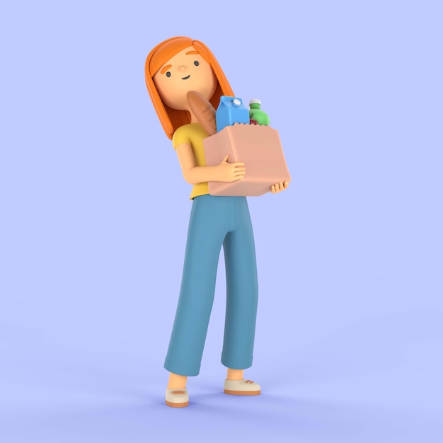 Close up on woman with food shoppings