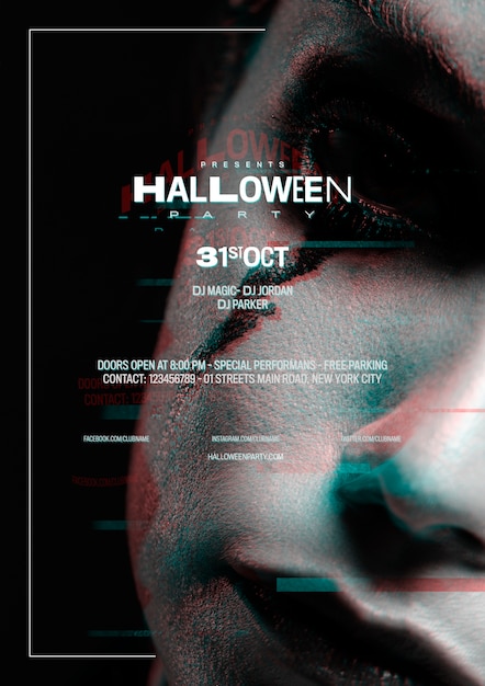 Free PSD close-up woman with halloween make-up and glitch effect