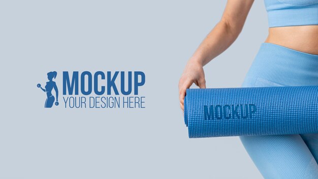 Close Up Woman With Yoga Mat Mockup