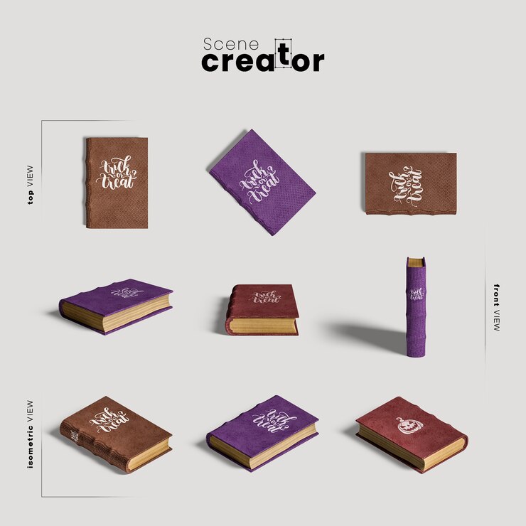 Free PSD closed book variety of angles halloween scene creator