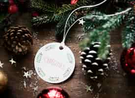 Free PSD closeup of christmas wishing card tag