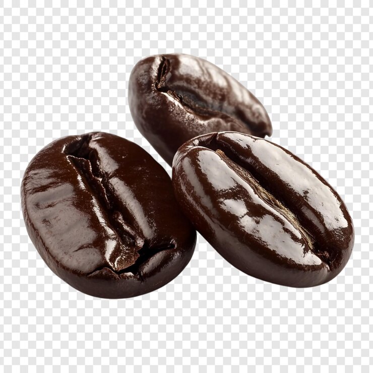 Free PSD closeup of three rich brown coffee beans