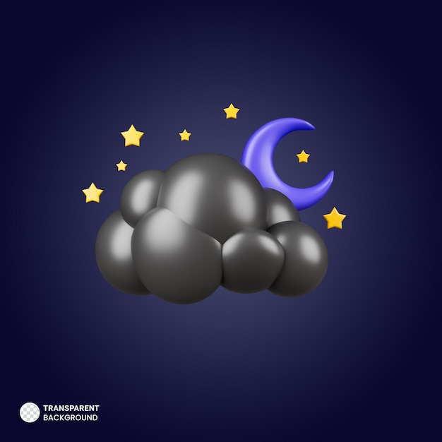 Cloud moon night star weather icon 3d render illustration