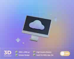 PSD gratuito illustrazione 3d del computer di archiviazione cloud