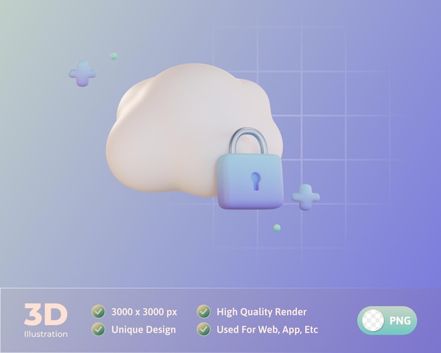 Cloud system lock 3d illustration