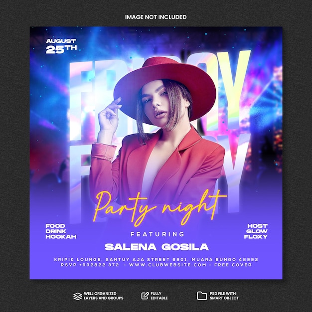 Club dj party flyer social media post and web banner template