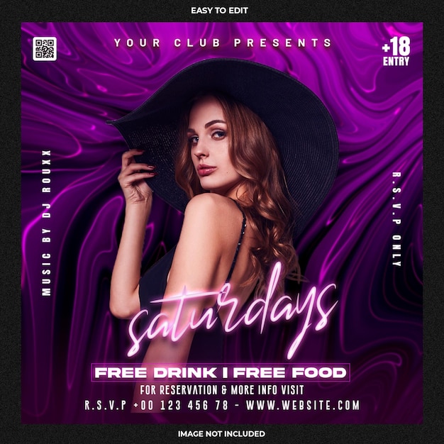 Free PSD club dj party flyer social media post