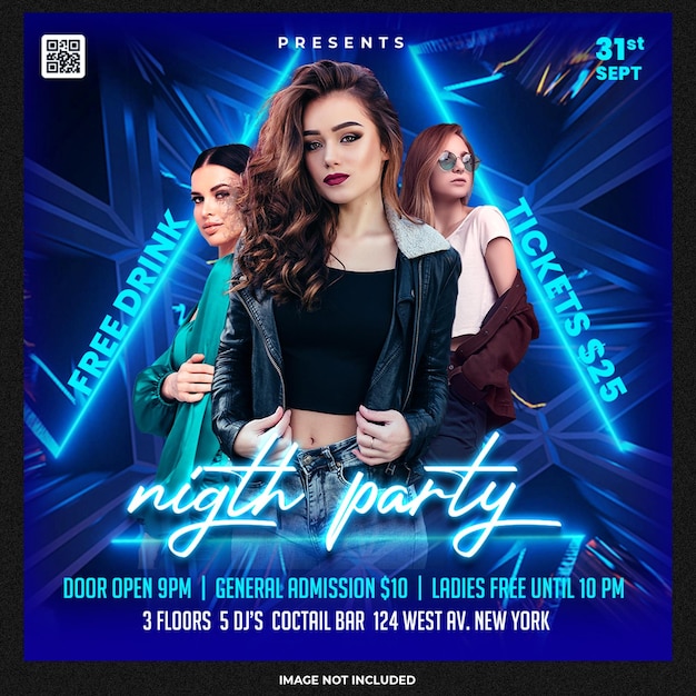 Free PSD club dj party flyer social media post