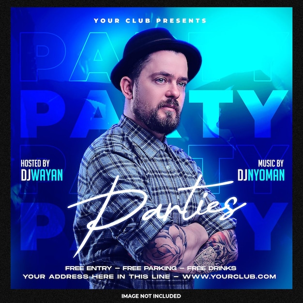 Free PSD club dj party flyer social media post