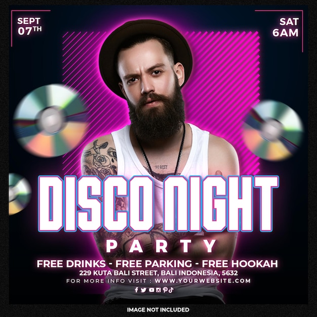 Free PSD club dj party flyer social media post