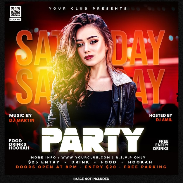 Free PSD club dj party flyer social media post