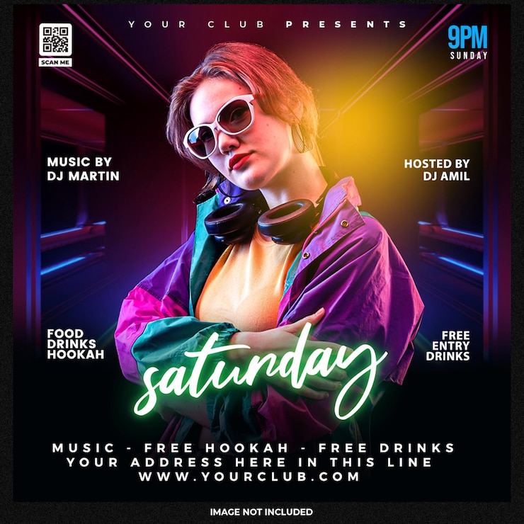 Free PSD club dj party flyer social media post