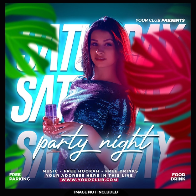 Free PSD club dj party night flyer social media post