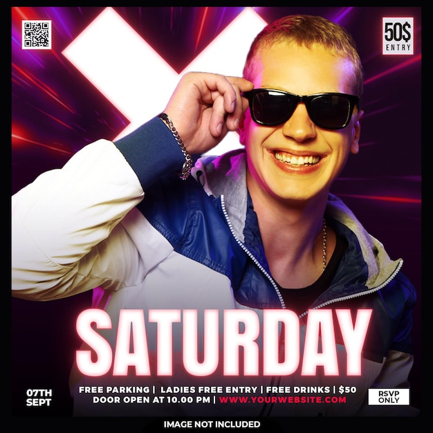 Бесплатный PSD club dj party night flyer сообщение в социальных сетях