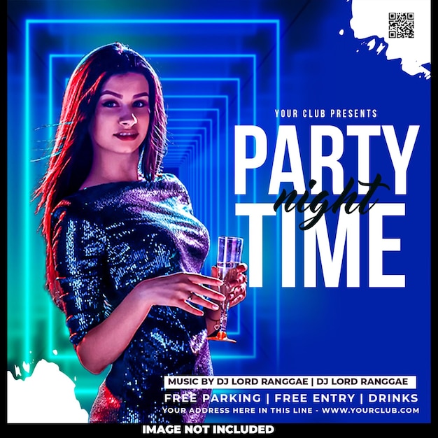 Free PSD club dj party time flyer social media post