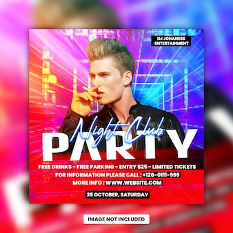 Club night dj party flyer сообщение в социальных сетях и веб-баннер premium psd