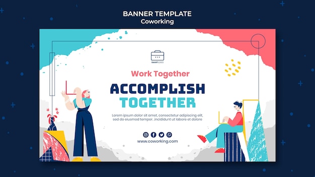 Free PSD co-working banner template illustrated